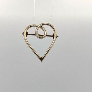 Estate Sterling Silver 925 Open Heart Swirl Brooch Pin – 3.6g, 29.5mm Vintage